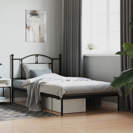 Bedframe met hoofdbord metaal zwart 107x203 cm is nu te koop bij PeponiXL, paradijselijk wonen!
