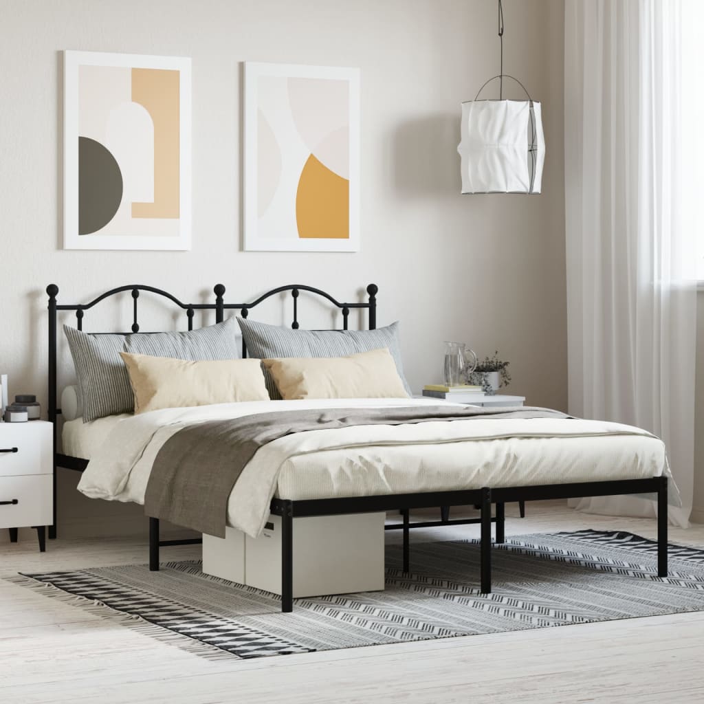 Bedframe met hoofdbord metaal zwart 140x200 cm is nu te koop bij PeponiXL, paradijselijk wonen!