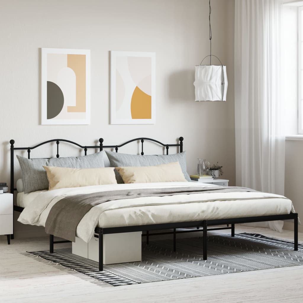 Bedframe met hoofdbord metaal zwart 200x200 cm is nu te koop bij PeponiXL, paradijselijk wonen!