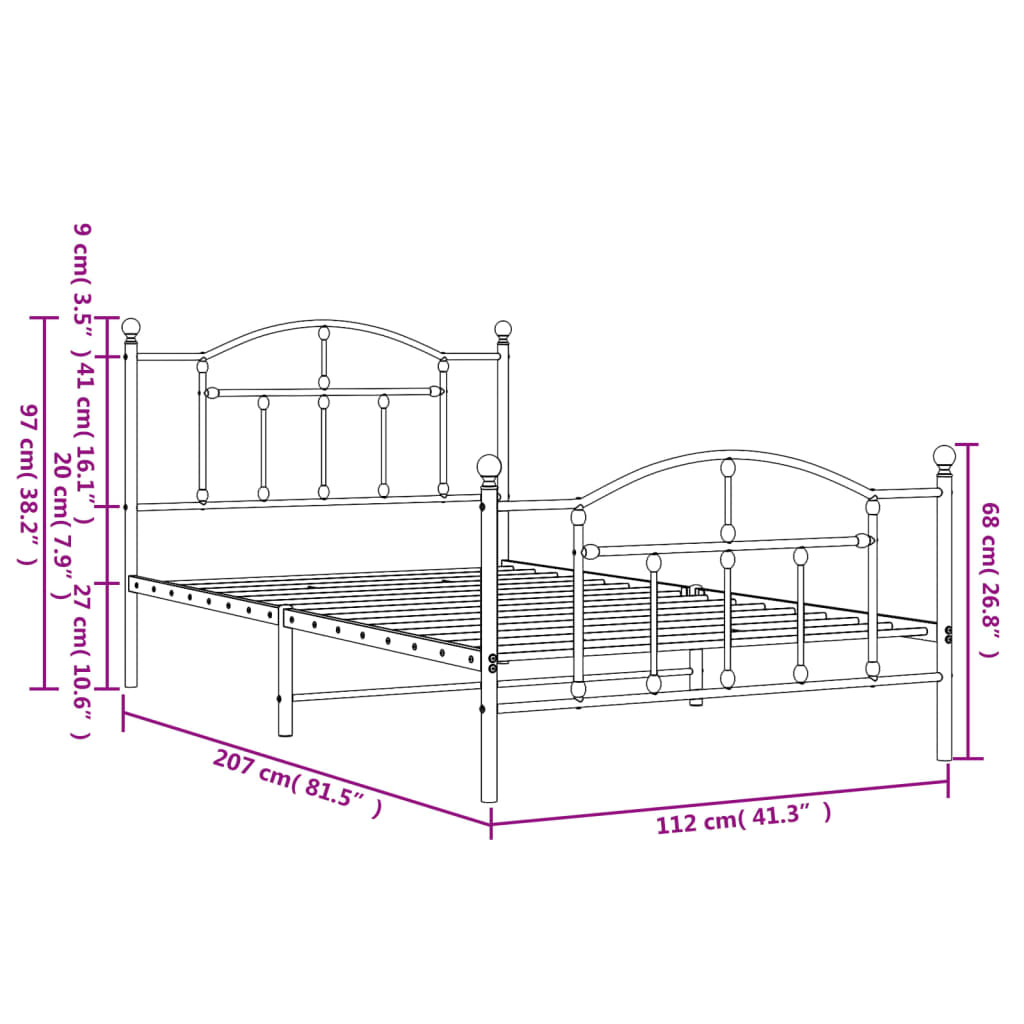 Bedframe met hoofd- en voeteneinde metaal zwart 107x203 cm is nu te koop bij PeponiXL, paradijselijk wonen!