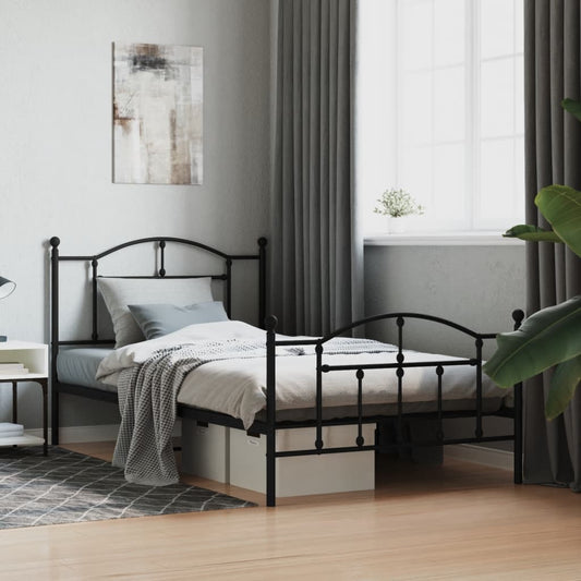 Bedframe met hoofd- en voeteneinde metaal zwart 107x203 cm is nu te koop bij PeponiXL, paradijselijk wonen!