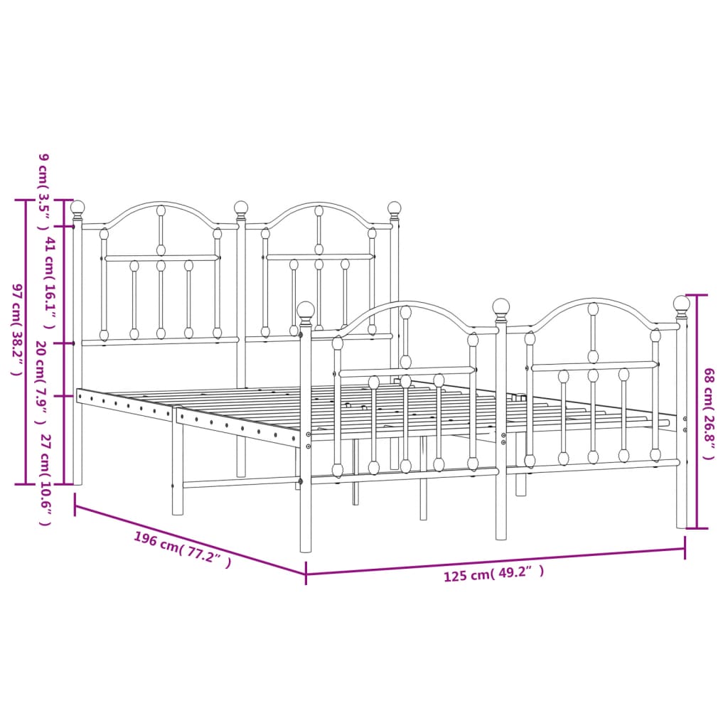 Bedframe met hoofd- en voeteneinde metaal zwart 120x190 cm is nu te koop bij PeponiXL, paradijselijk wonen!