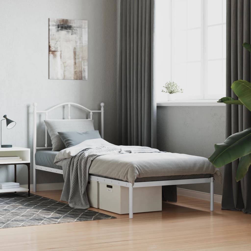 Bedframe met hoofdbord metaal wit 90x190 cm is nu te koop bij PeponiXL, paradijselijk wonen!