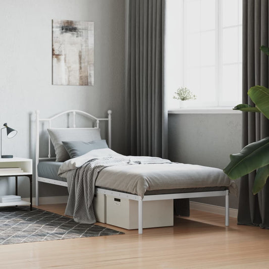 Bedframe met hoofdbord metaal wit 90x200 cm is nu te koop bij PeponiXL, paradijselijk wonen!