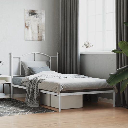 Bedframe met hoofdbord metaal wit 107x203 cm is nu te koop bij PeponiXL, paradijselijk wonen!