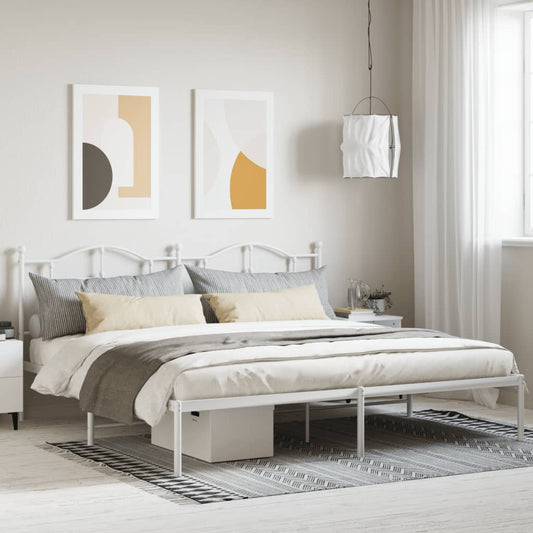 Bedframe met hoofdbord metaal wit 200x200 cm is nu te koop bij PeponiXL, paradijselijk wonen!