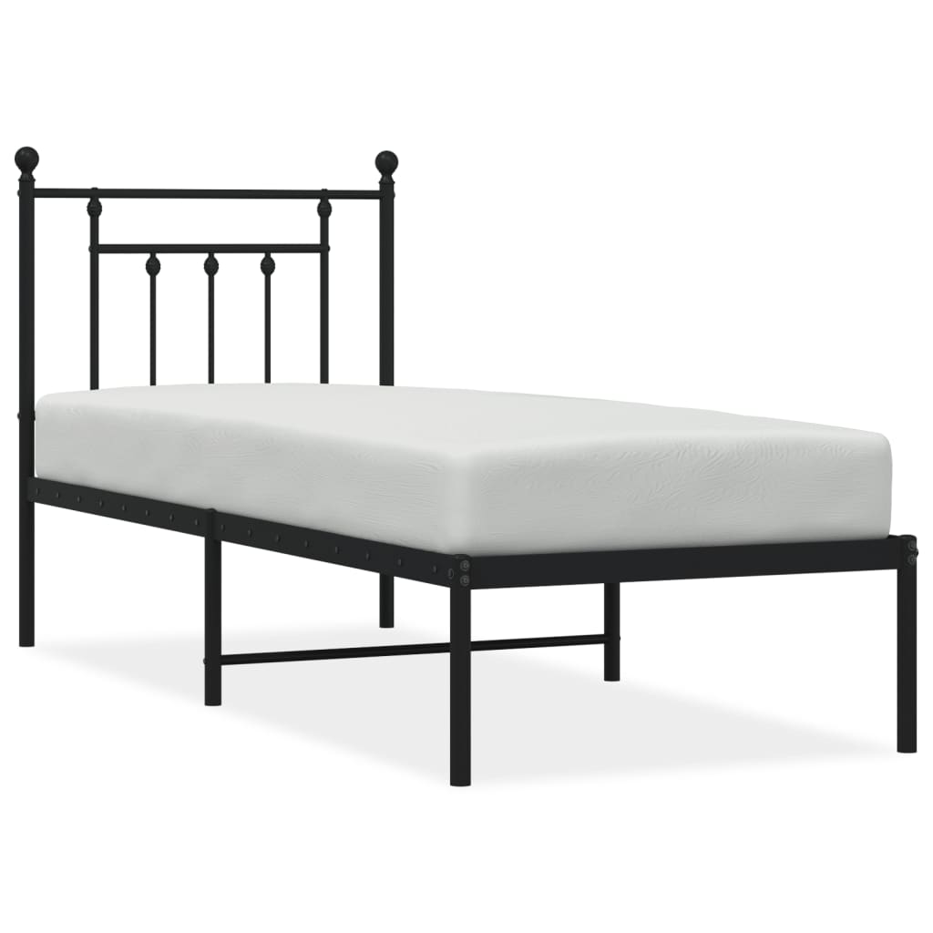 Bedframe met hoofdbord metaal zwart 75x190 cm is nu te koop bij PeponiXL, paradijselijk wonen!