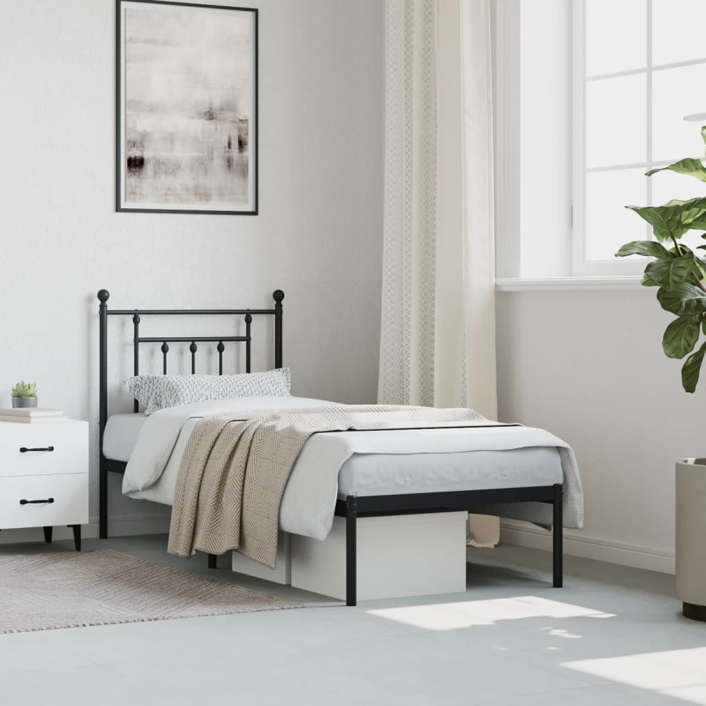 Bedframe met hoofdbord metaal zwart 75x190 cm is nu te koop bij PeponiXL, paradijselijk wonen!