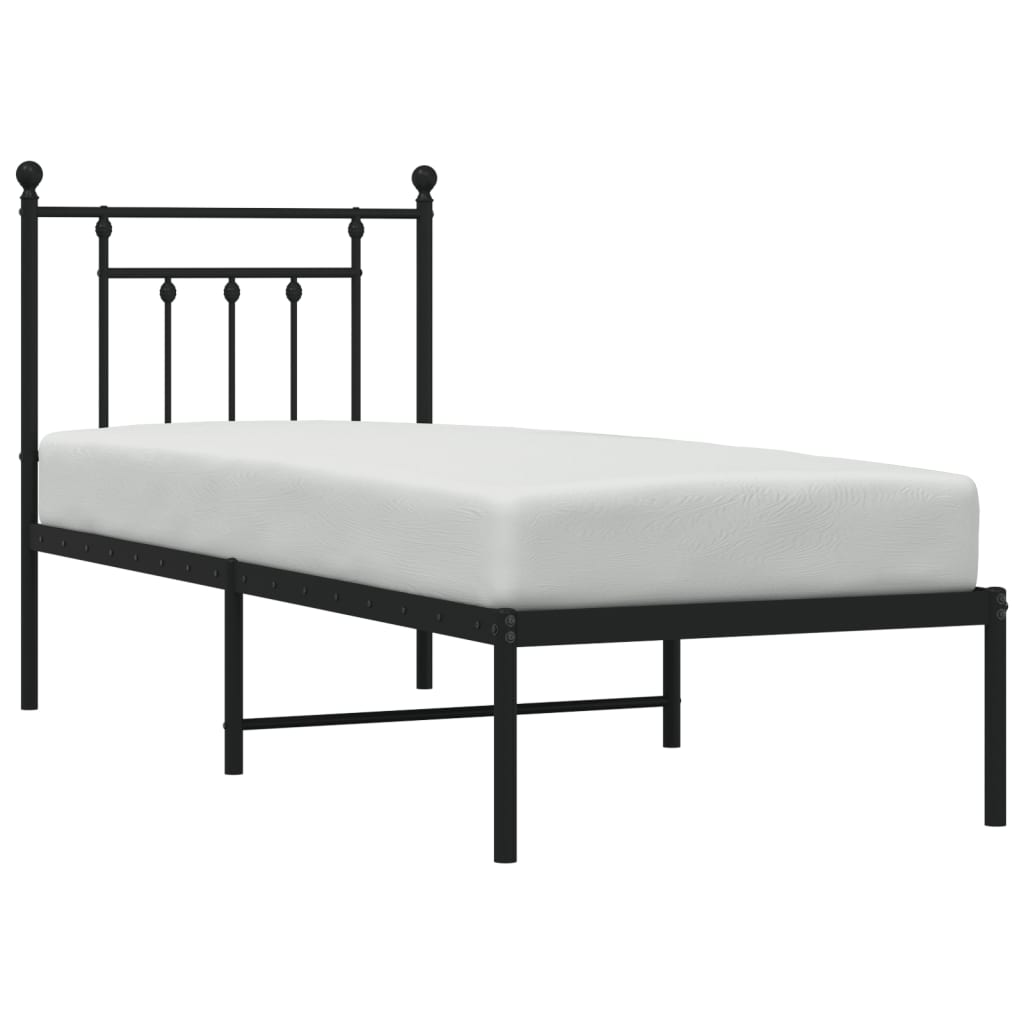 Bedframe met hoofdbord metaal zwart 75x190 cm is nu te koop bij PeponiXL, paradijselijk wonen!