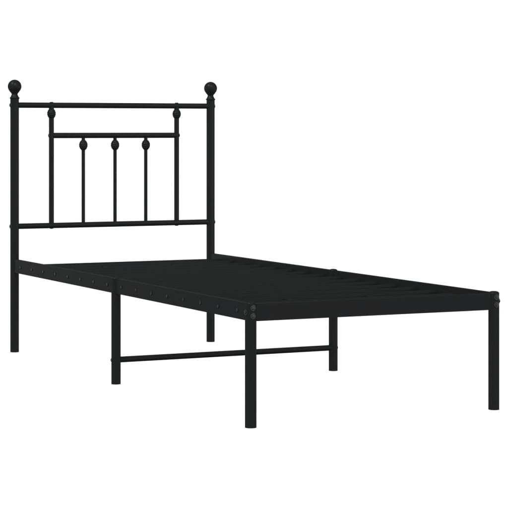 Bedframe met hoofdbord metaal zwart 75x190 cm is nu te koop bij PeponiXL, paradijselijk wonen!