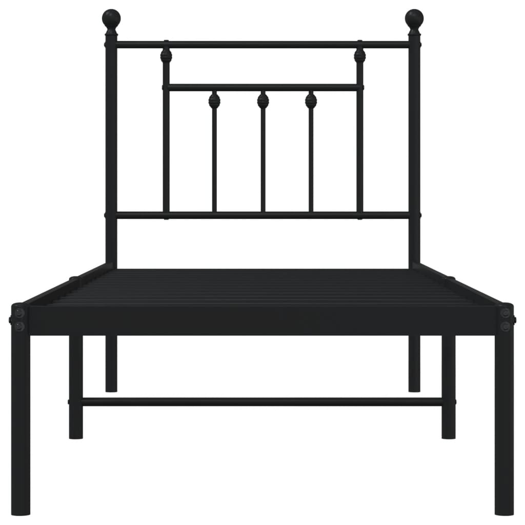 Bedframe met hoofdbord metaal zwart 75x190 cm is nu te koop bij PeponiXL, paradijselijk wonen!