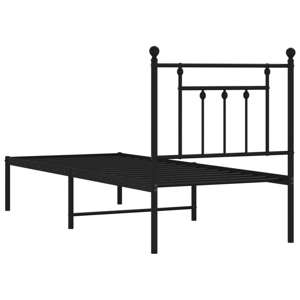 Bedframe met hoofdbord metaal zwart 75x190 cm is nu te koop bij PeponiXL, paradijselijk wonen!