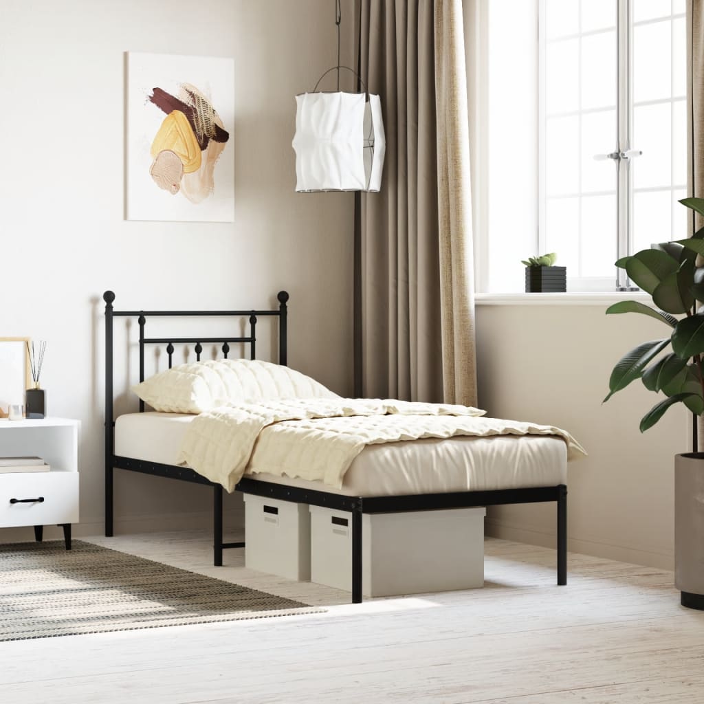 Bedframe met hoofdbord metaal zwart 75x190 cm is nu te koop bij PeponiXL, paradijselijk wonen!