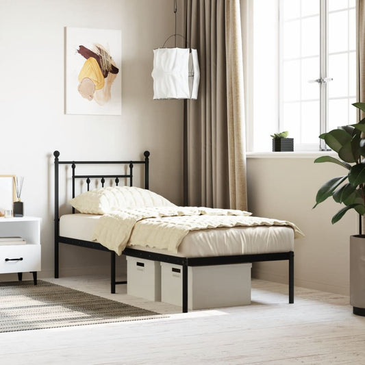 Bedframe met hoofdbord metaal zwart 75x190 cm is nu te koop bij PeponiXL, paradijselijk wonen!