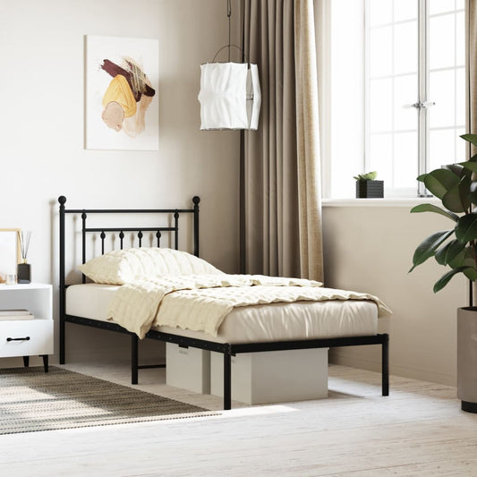 Bedframe met hoofdbord metaal zwart 90x190 cm is nu te koop bij PeponiXL, paradijselijk wonen!