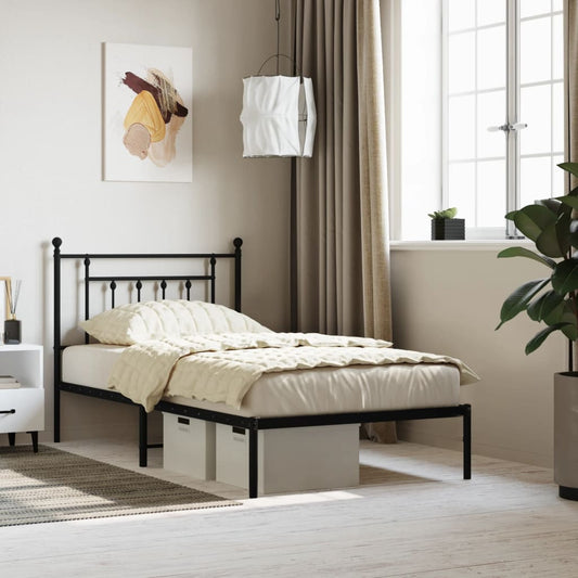 Bedframe met hoofdbord metaal zwart 100x190 cm is nu te koop bij PeponiXL, paradijselijk wonen!