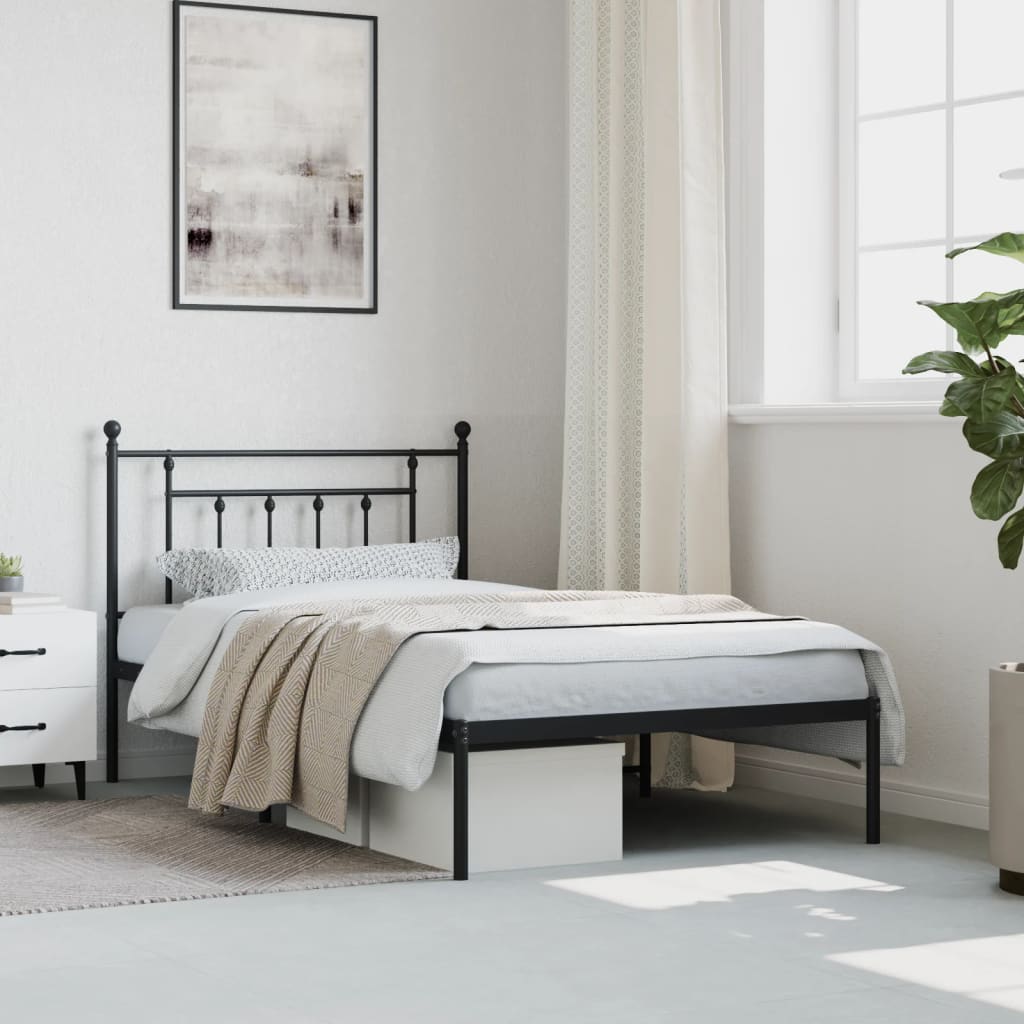 Bedframe met hoofdbord metaal zwart 107x203 cm is nu te koop bij PeponiXL, paradijselijk wonen!