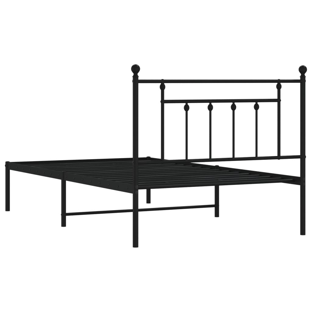 Bedframe met hoofdbord metaal zwart 107x203 cm is nu te koop bij PeponiXL, paradijselijk wonen!