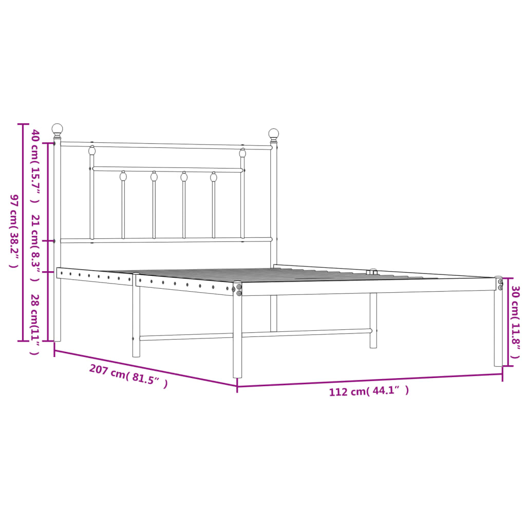 Bedframe met hoofdbord metaal zwart 107x203 cm is nu te koop bij PeponiXL, paradijselijk wonen!