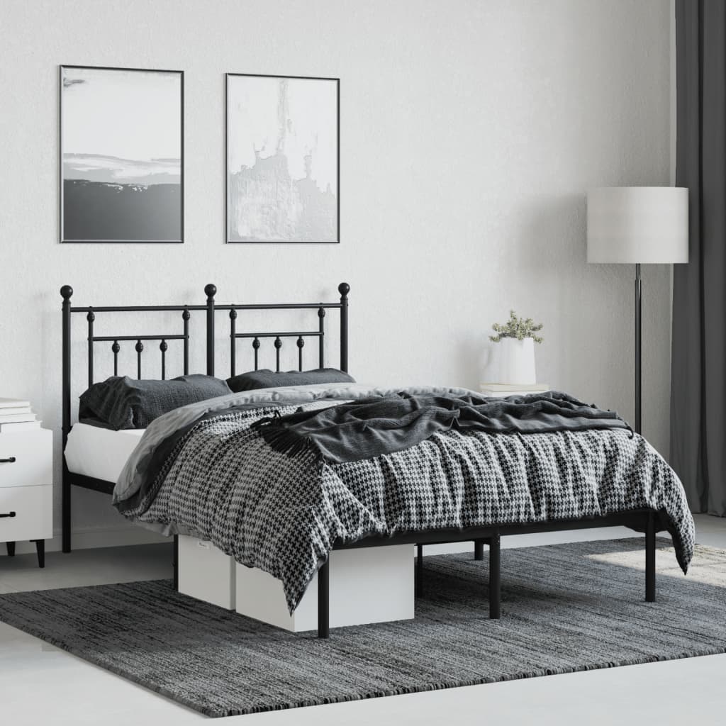 Bedframe met hoofdbord metaal zwart 120x190 cm is nu te koop bij PeponiXL, paradijselijk wonen!