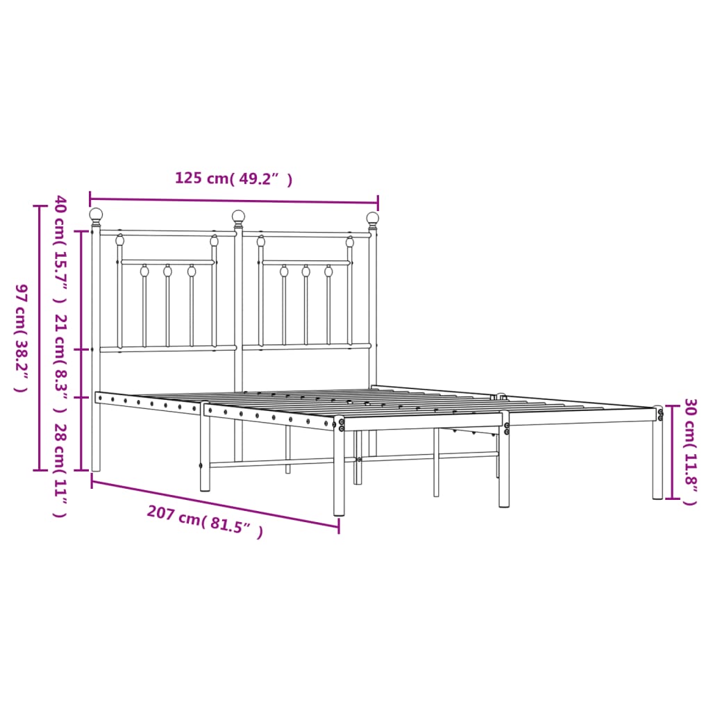 Bedframe met hoofdbord metaal zwart 120x200 cm is nu te koop bij PeponiXL, paradijselijk wonen!