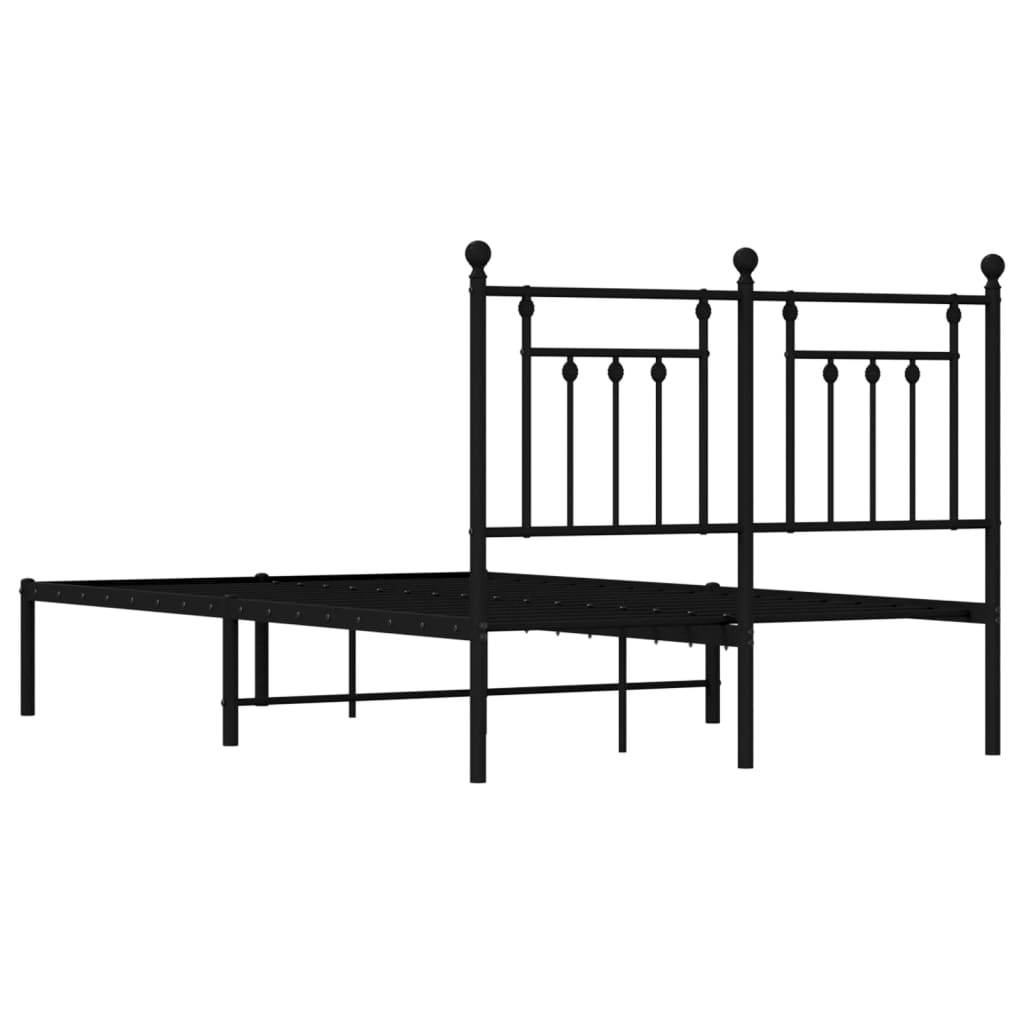 Bedframe met hoofdbord metaal zwart 135x190 cm is nu te koop bij PeponiXL, paradijselijk wonen!