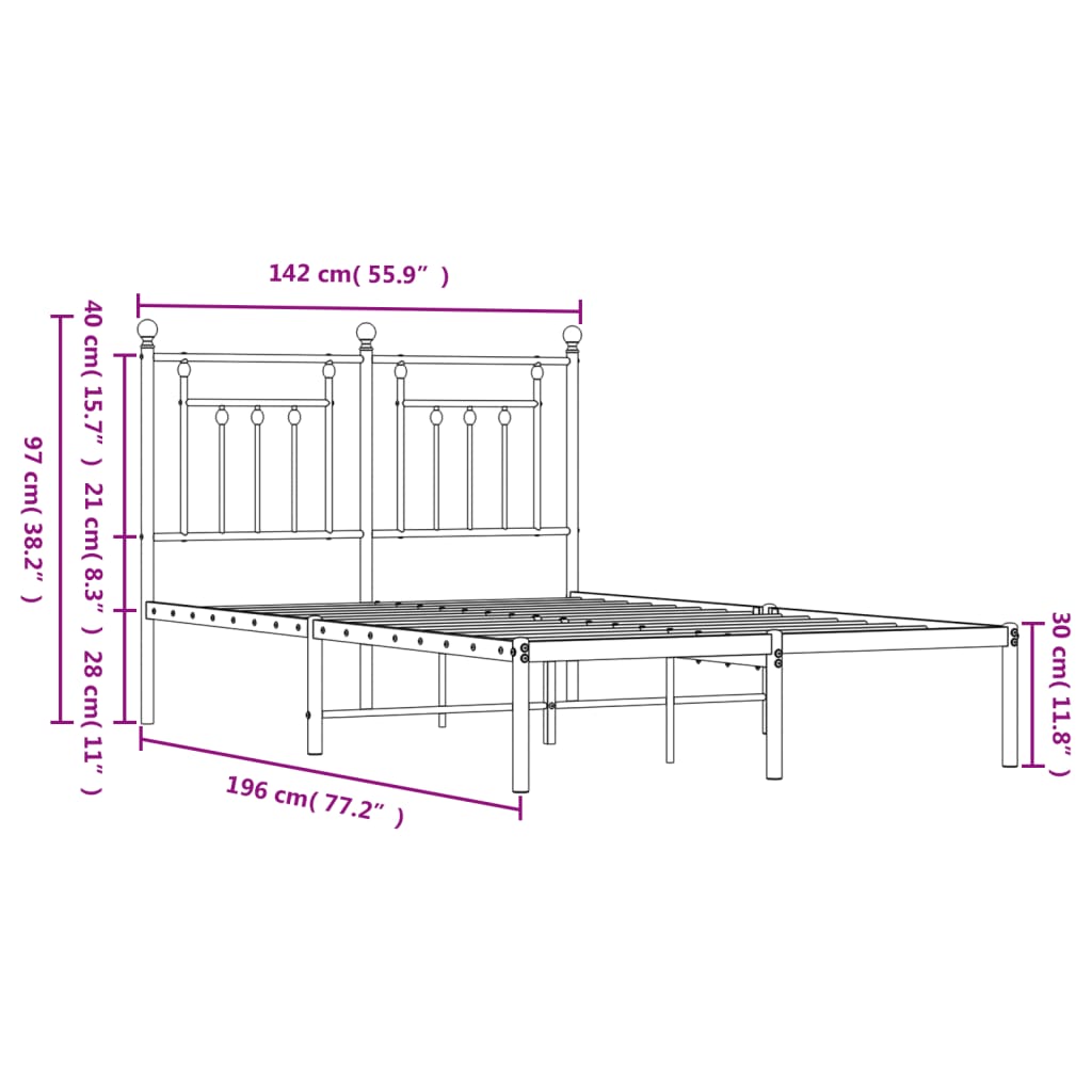 Bedframe met hoofdbord metaal zwart 135x190 cm is nu te koop bij PeponiXL, paradijselijk wonen!