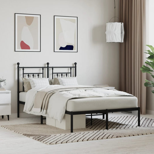Bedframe met hoofdbord metaal zwart 135x190 cm is nu te koop bij PeponiXL, paradijselijk wonen!
