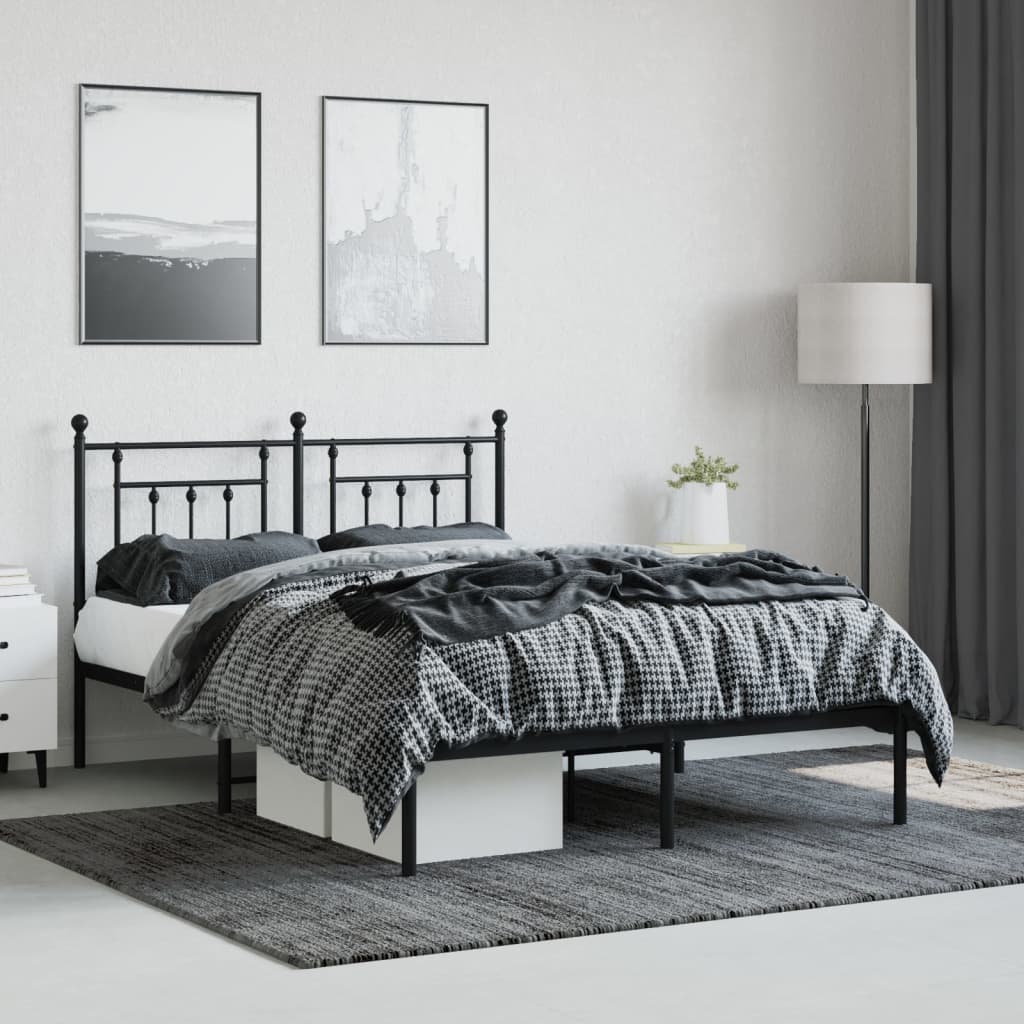 Bedframe met hoofdbord metaal zwart 140x190 cm is nu te koop bij PeponiXL, paradijselijk wonen!