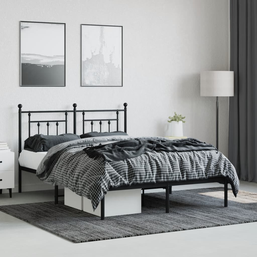 Bedframe met hoofdbord metaal zwart 140x200 cm is nu te koop bij PeponiXL, paradijselijk wonen!