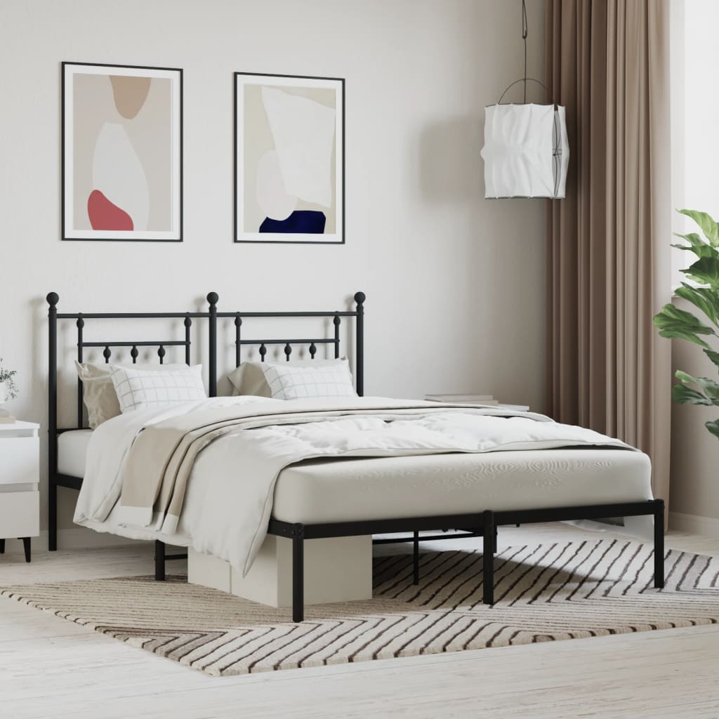 Bedframe met hoofdbord metaal zwart 140x200 cm is nu te koop bij PeponiXL, paradijselijk wonen!
