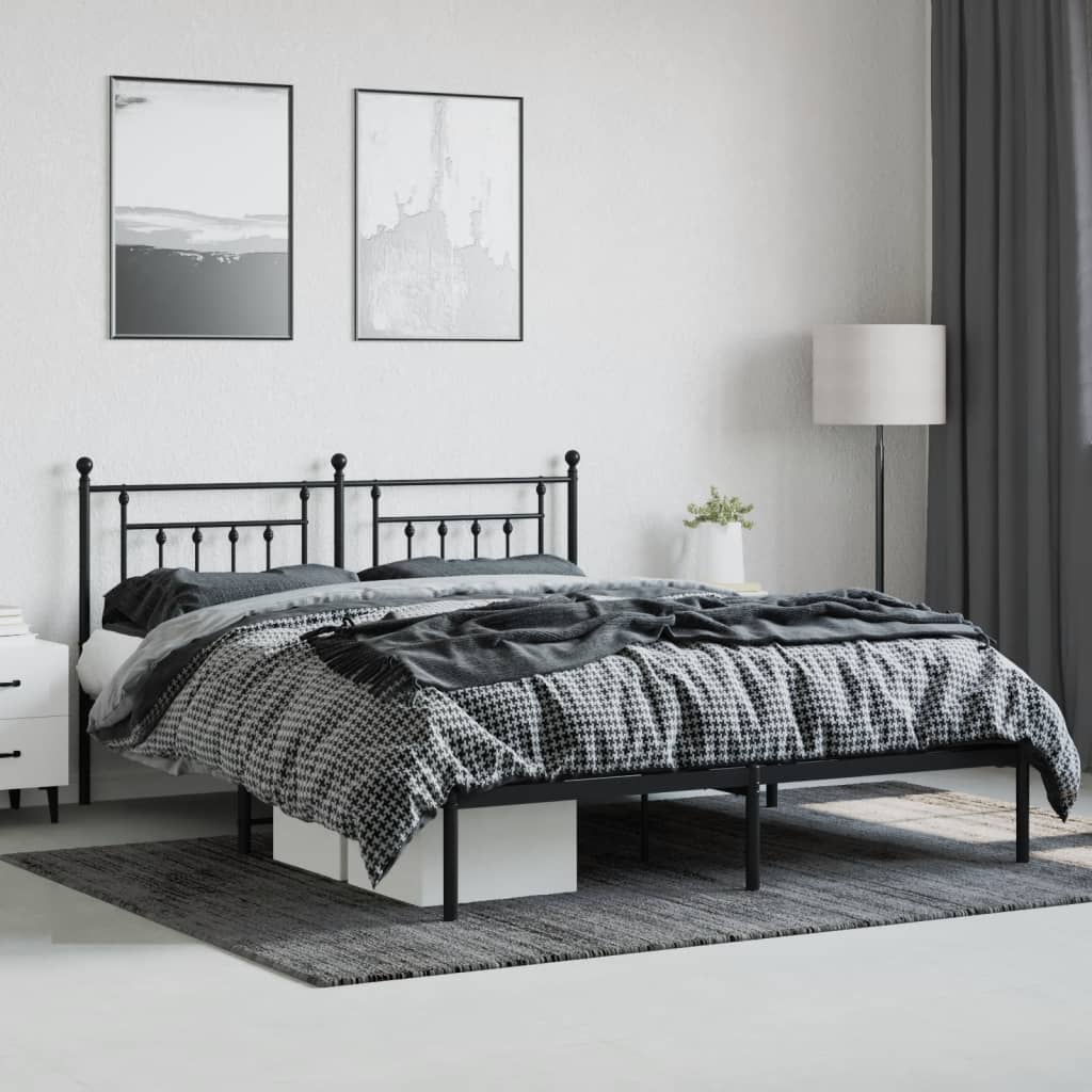 Bedframe met hoofdbord metaal zwart 183x213 cm is nu te koop bij PeponiXL, paradijselijk wonen!
