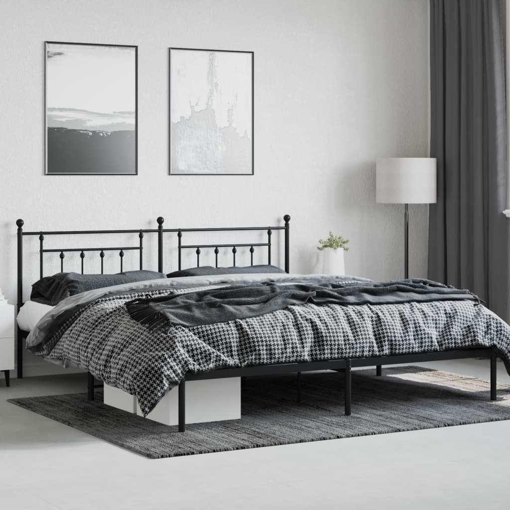 Bedframe met hoofdbord metaal zwart 200x200 cm is nu te koop bij PeponiXL, paradijselijk wonen!