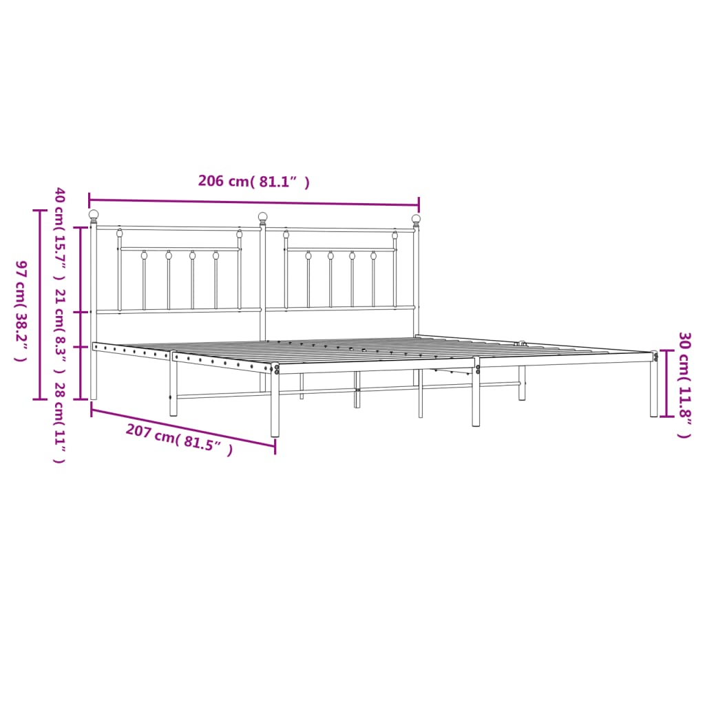 Bedframe met hoofdbord metaal zwart 200x200 cm is nu te koop bij PeponiXL, paradijselijk wonen!