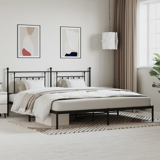 Bedframe met hoofdbord metaal zwart 200x200 cm is nu te koop bij PeponiXL, paradijselijk wonen!