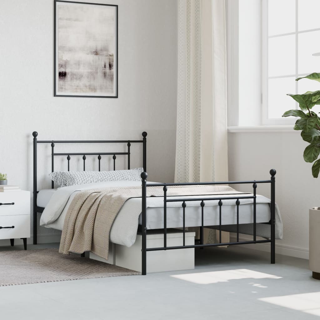 Bedframe met hoofd- en voeteneinde metaal zwart 107x203 cm is nu te koop bij PeponiXL, paradijselijk wonen!