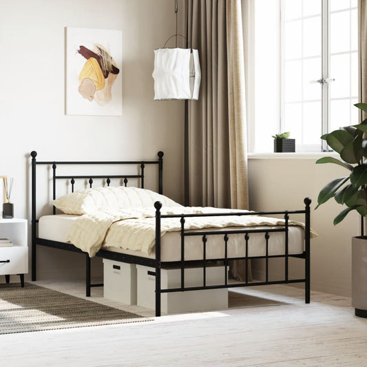 Bedframe met hoofd- en voeteneinde metaal zwart 107x203 cm is nu te koop bij PeponiXL, paradijselijk wonen!