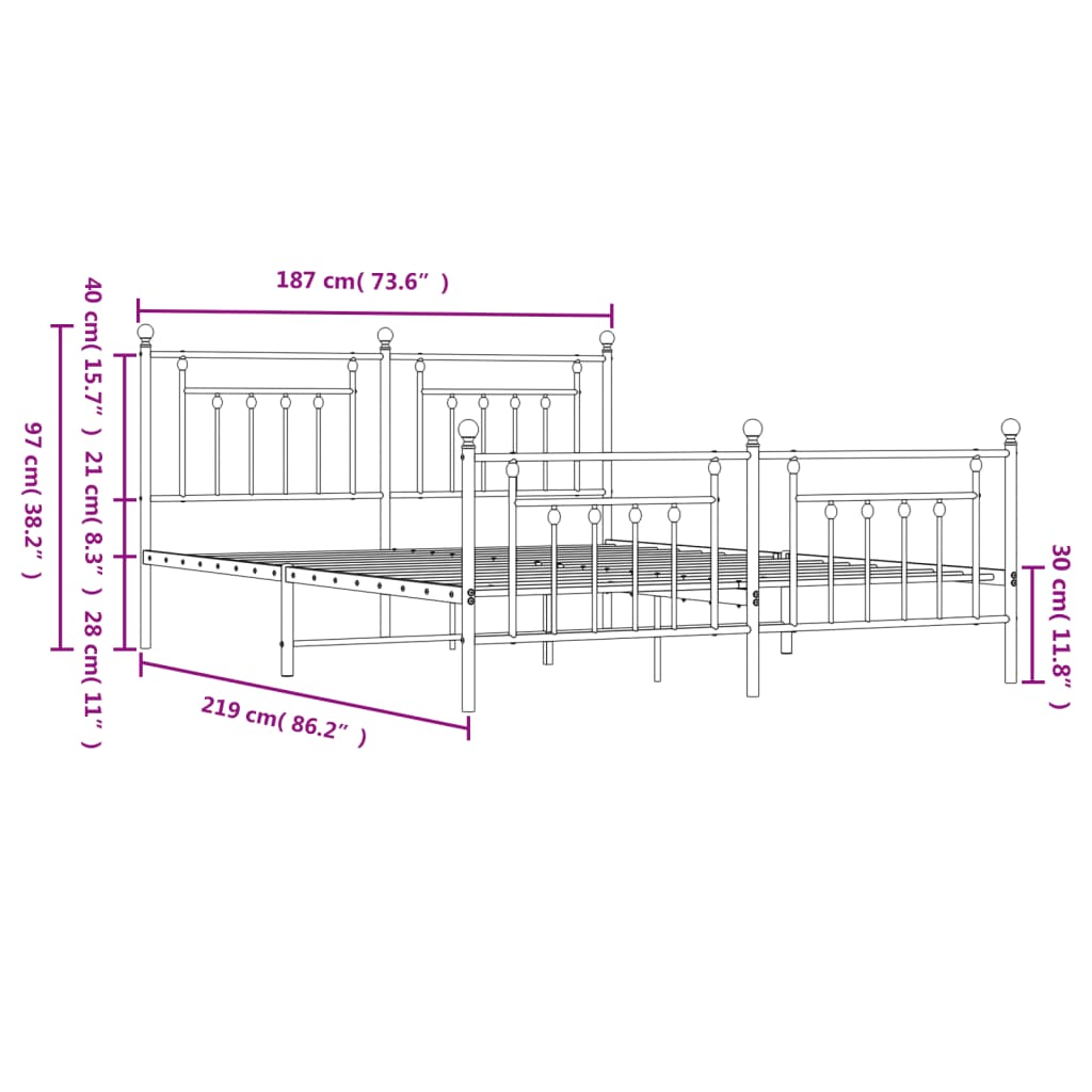 Bedframe met hoofd- en voeteneinde metaal zwart 183x213 cm is nu te koop bij PeponiXL, paradijselijk wonen!