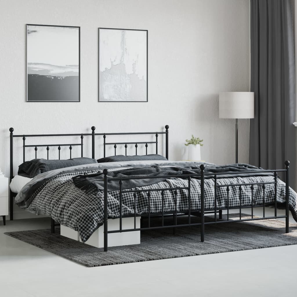 Bedframe met hoofd- en voeteneinde metaal zwart 193x203 cm is nu te koop bij PeponiXL, paradijselijk wonen!