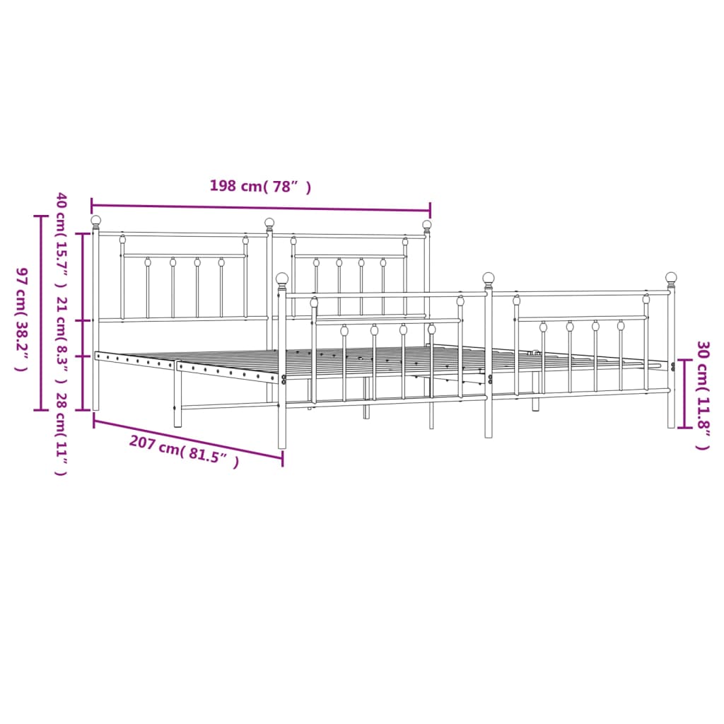 Bedframe met hoofd- en voeteneinde metaal zwart 193x203 cm is nu te koop bij PeponiXL, paradijselijk wonen!