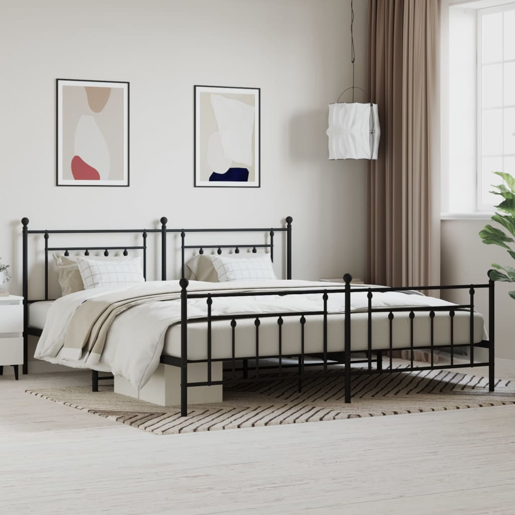 Bedframe met hoofd- en voeteneinde metaal zwart 193x203 cm is nu te koop bij PeponiXL, paradijselijk wonen!