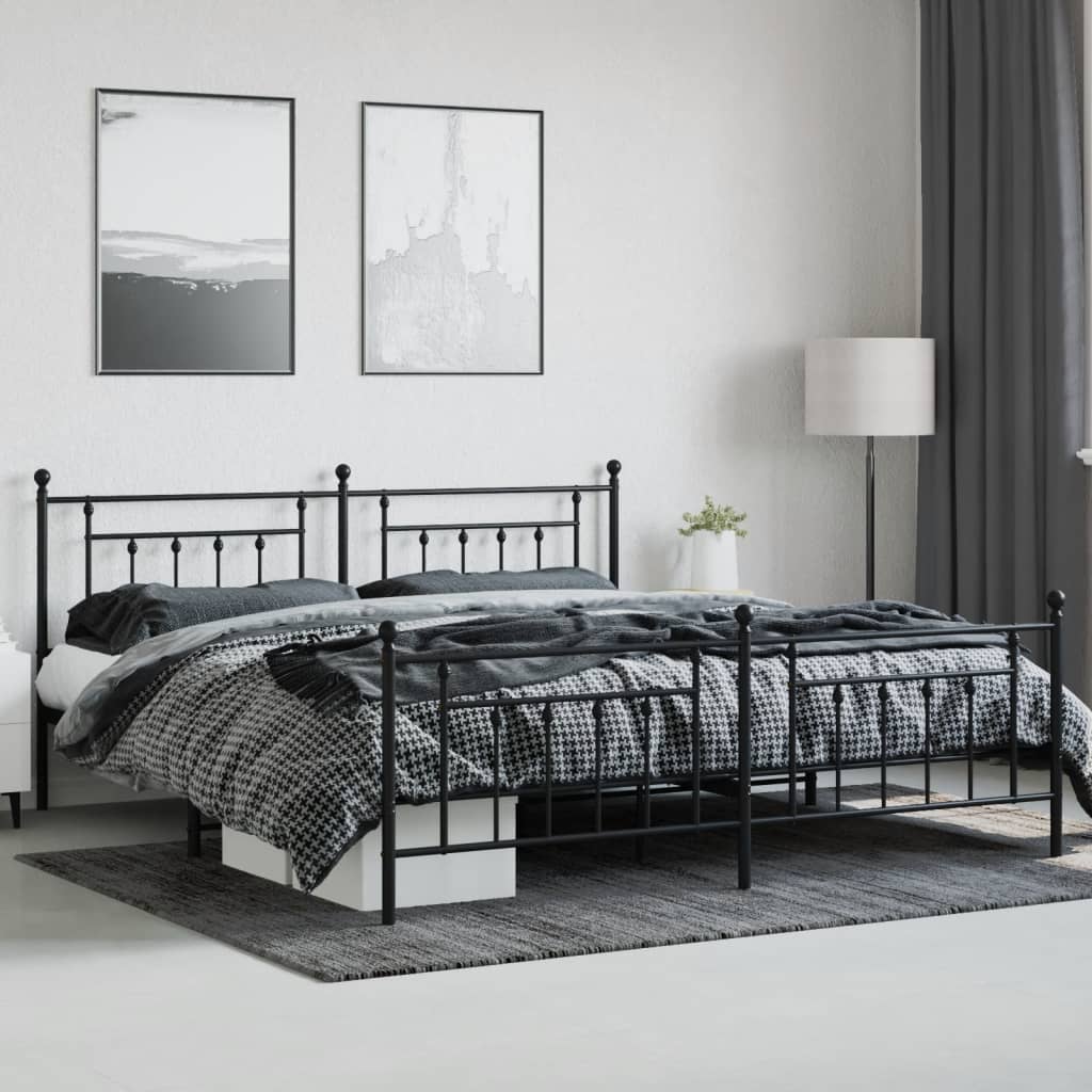 Bedframe met hoofd- en voeteneinde metaal zwart 200x200 cm is nu te koop bij PeponiXL, paradijselijk wonen!