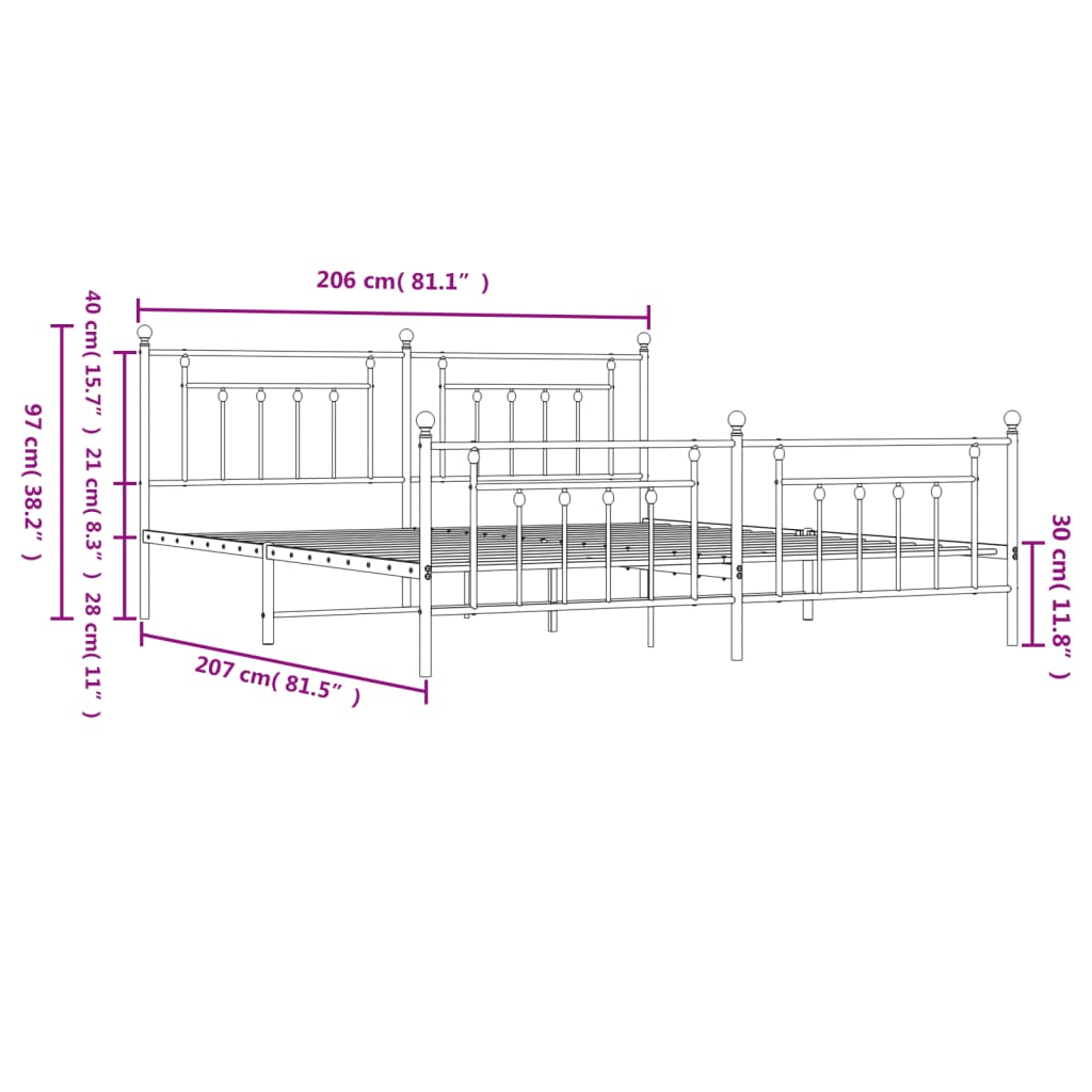 Bedframe met hoofd- en voeteneinde metaal zwart 200x200 cm is nu te koop bij PeponiXL, paradijselijk wonen!