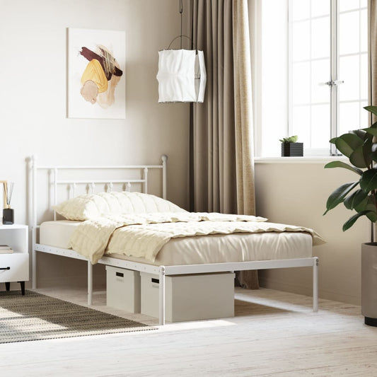 Bedframe met hoofdbord metaal wit 107x203 cm is nu te koop bij PeponiXL, paradijselijk wonen!