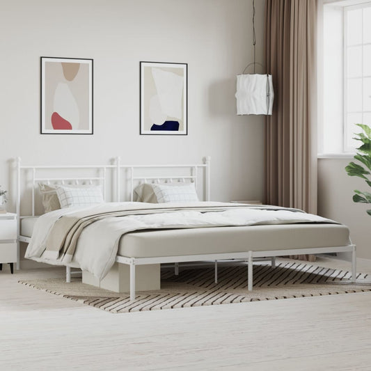 Bedframe met hoofdbord metaal wit 193x203 cm is nu te koop bij PeponiXL, paradijselijk wonen!