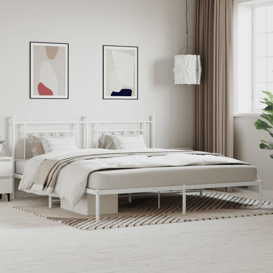 Bedframe met hoofdbord metaal wit 200x200 cm is nu te koop bij PeponiXL, paradijselijk wonen!