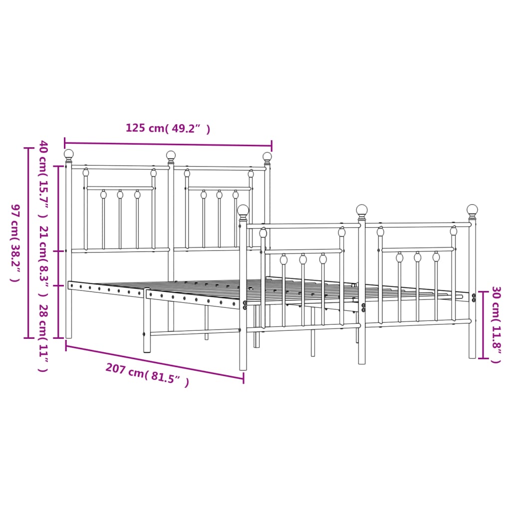 Bedframe met hoofd- en voeteneinde metaal wit 120x200 cm is nu te koop bij PeponiXL, paradijselijk wonen!