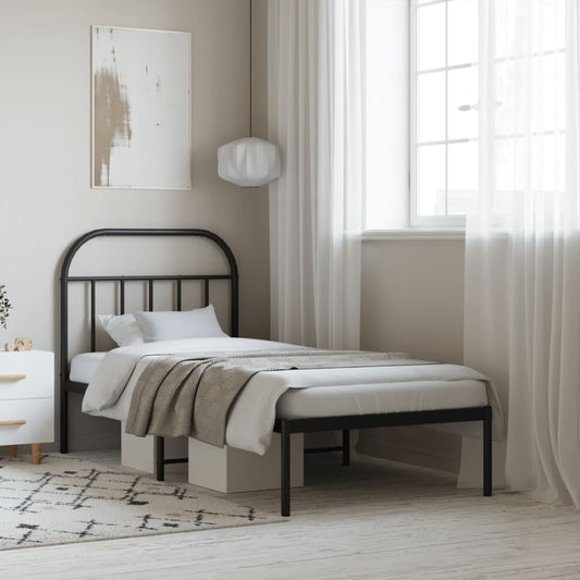 Bedframe met hoofdbord metaal zwart 90x200 cm is nu te koop bij PeponiXL, paradijselijk wonen!