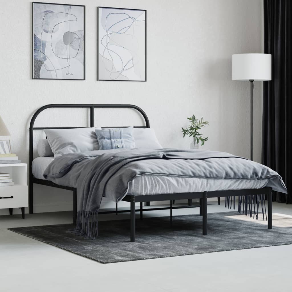 Bedframe met hoofdbord metaal zwart 120x190 cm is nu te koop bij PeponiXL, paradijselijk wonen!
