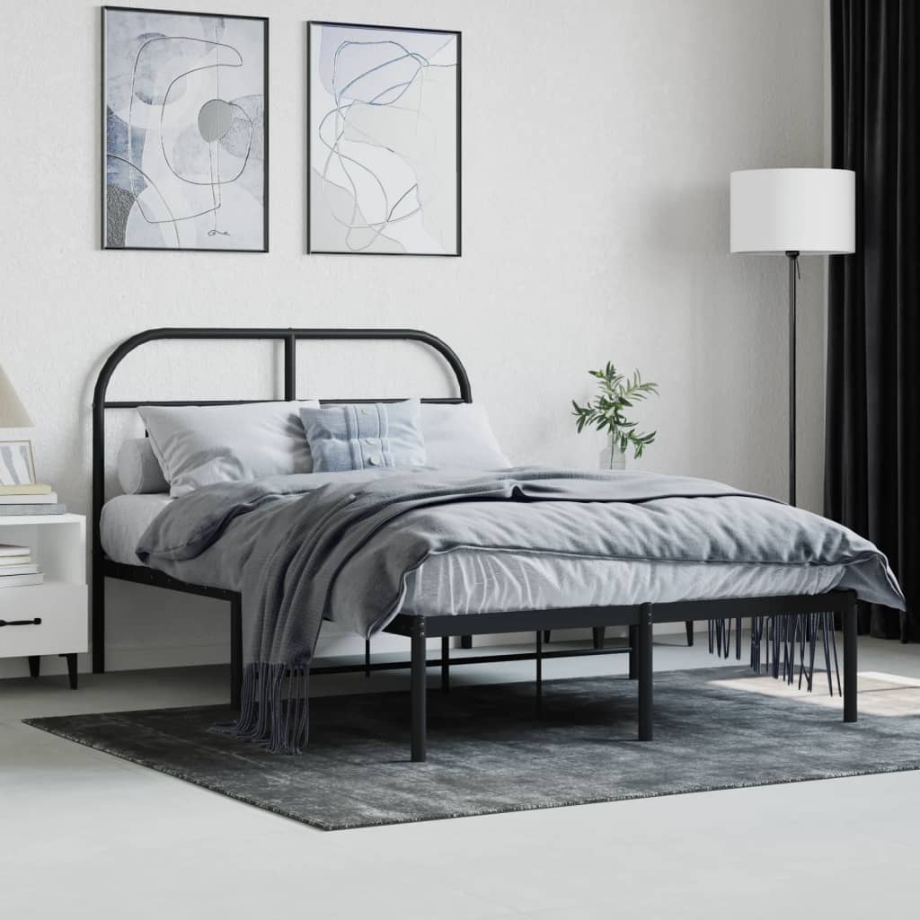 Bedframe met hoofdbord metaal zwart 120x200 cm is nu te koop bij PeponiXL, paradijselijk wonen!